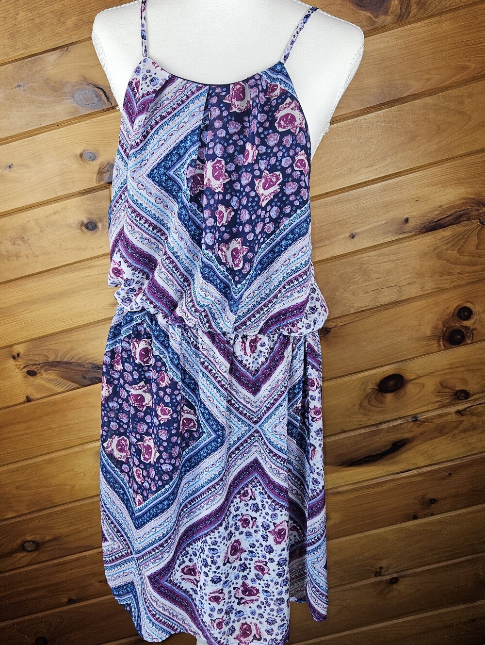 Xhilaration Boho Floral Print Spaghetti Strap Dress in Purple and Blue Size L